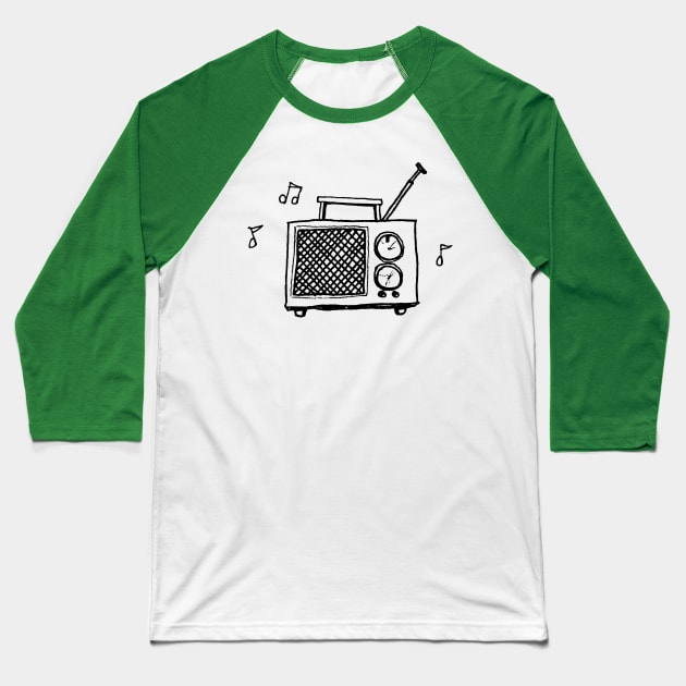 Transistor Radio Line Drawing in Black Baseball T-Shirt by callingtomorrow